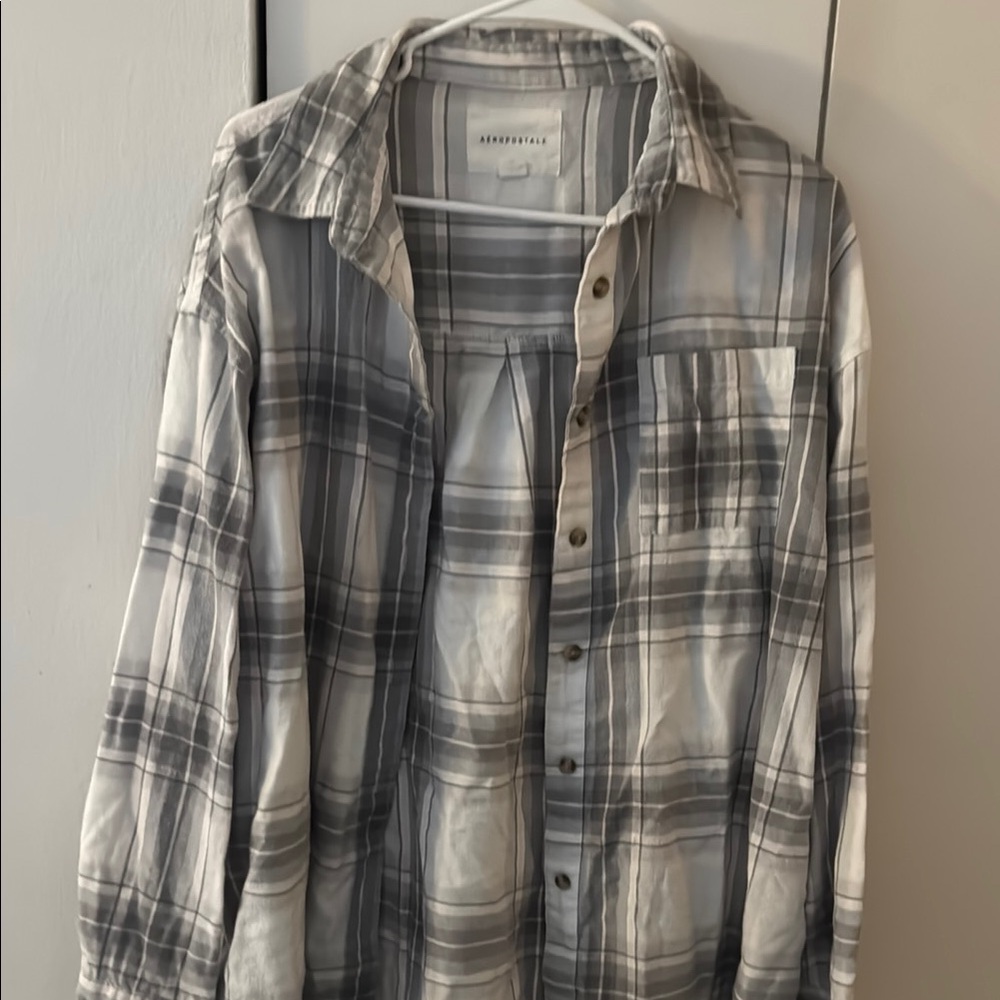 Gray and Pink Plaid Button-Up Shirt